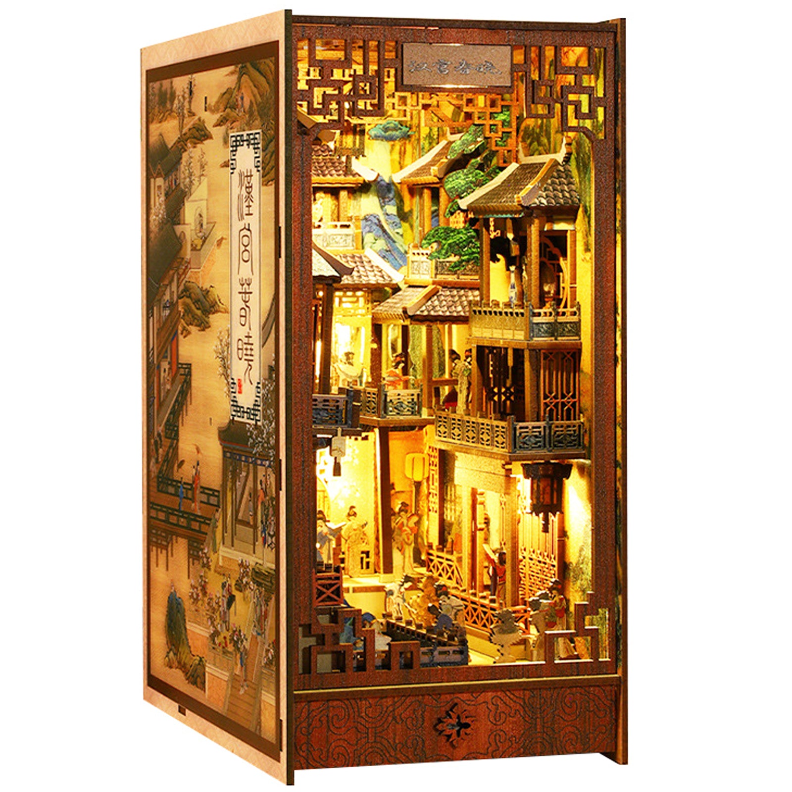 New DIY Book Nook Kit 3D Wooden Miniature Dollhouse Bookend Building with LED Light Bookshelf Decoration Birthday New Year Gifts