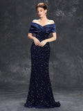 Mgiacy Line neck pleated tint sequin velvet fishtail Dress Evening Gown Ball dress Party dress Bridesmaid dress - Luvia