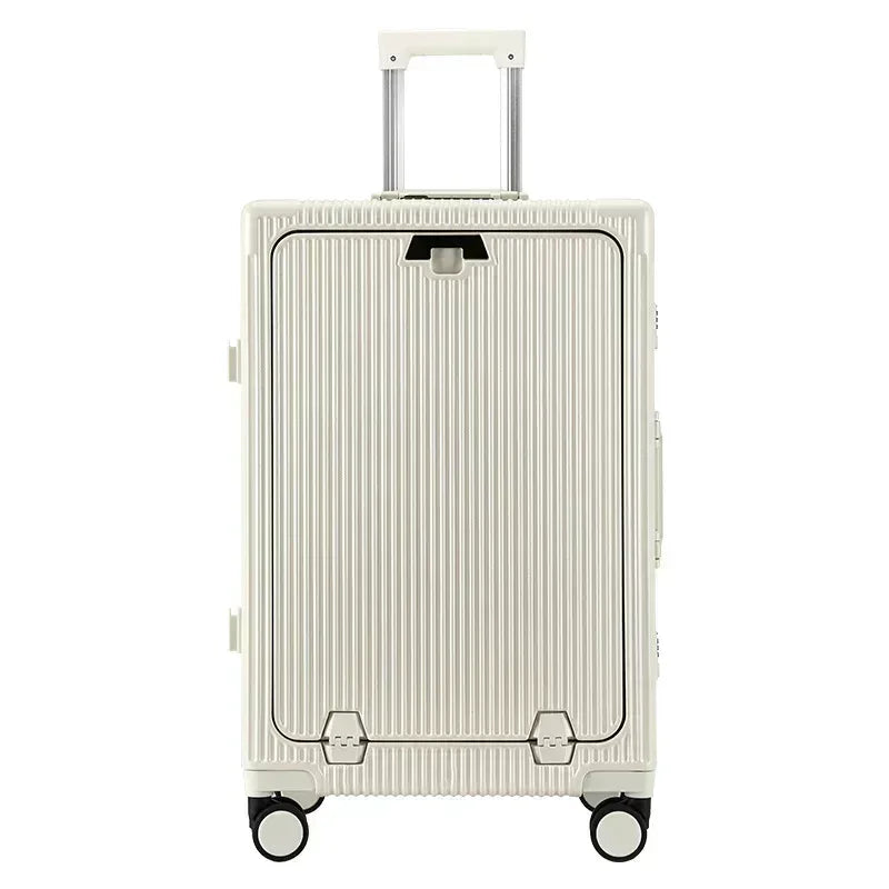 Front Opening Large Capacity Rolling Luggage Case Aluminum Frame ABS+PC Trolley Case Suitcase USB Charging Boarding Case - Luvia