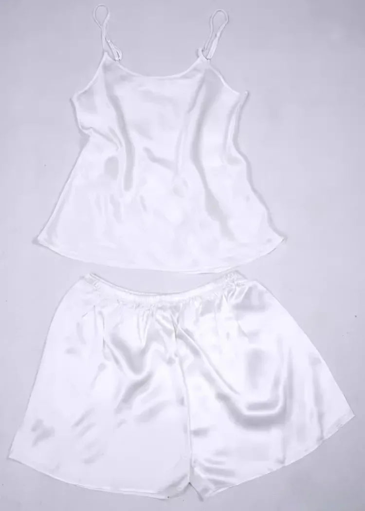 Women 100% Natural Silk 16 momme satin silk Camisole with Shorts Pajama Set Sleepwear M-2XL YM004 - Luvia