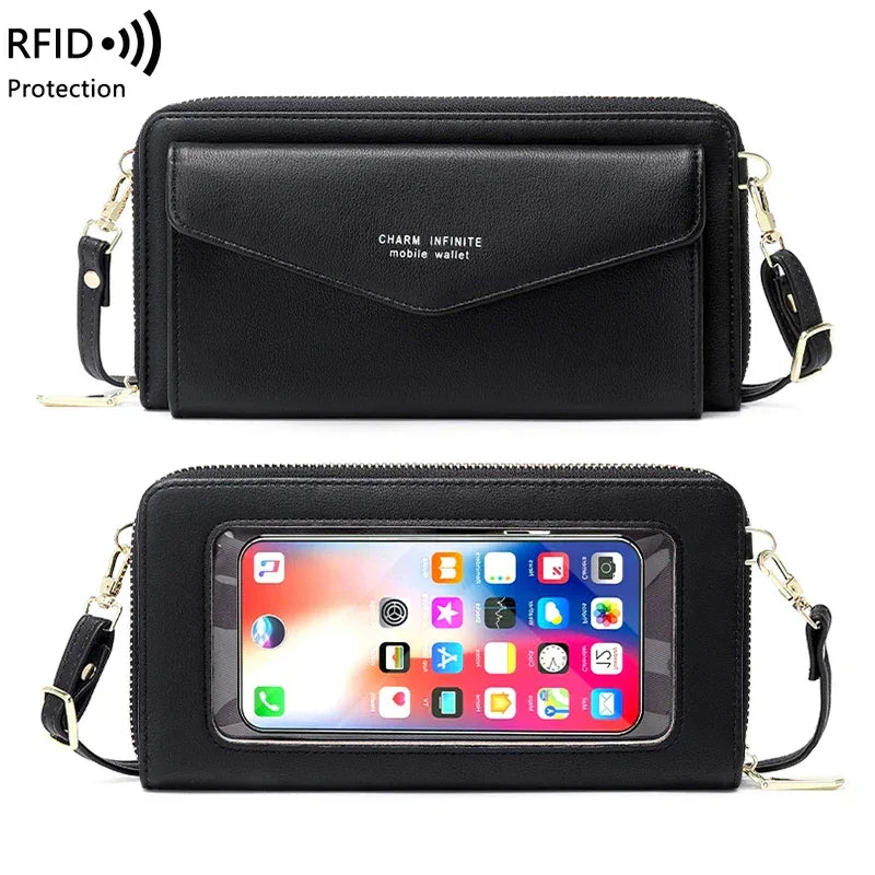 Touch screen mobile phone bag RFID Anti-theft brush mobile phone bag Multi-function crossbody purse women's small shoulder bag - Luvia