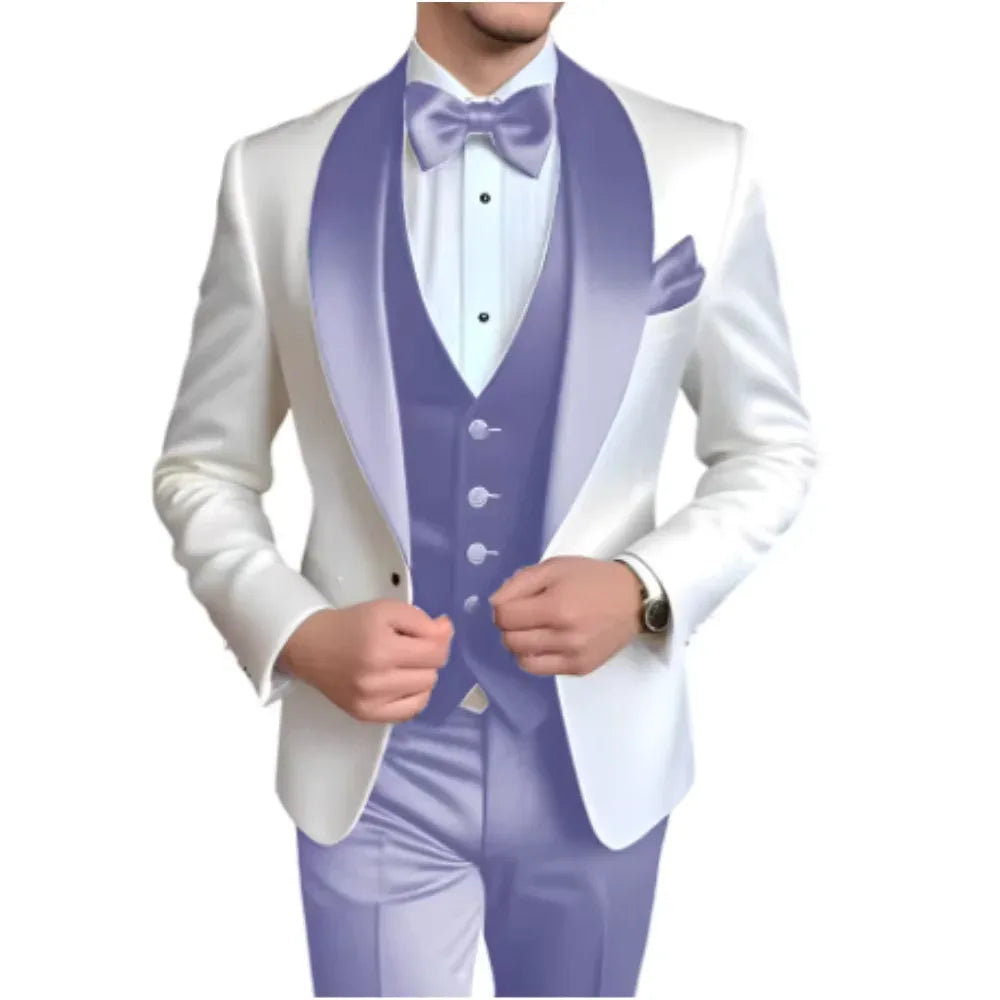 Formal 3 Piece Men's Suits Elegant Full Set Single Breasted Shawl Lapel Blazer Party Outwear Homme Costume（Jacket+Pants+Vest) - Luvia