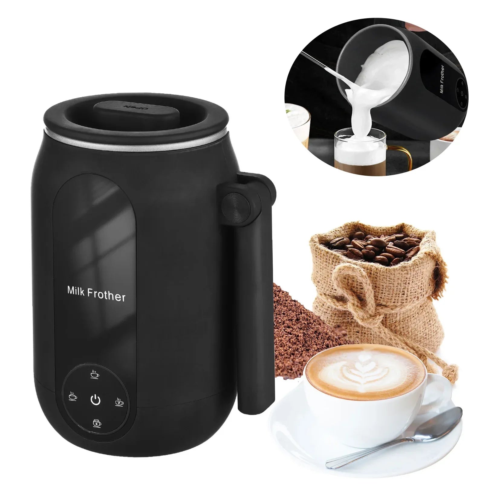 Electric Milk Frother Cooker for Frothing 4-in-1 Milk Steamer with Rotatable Handle Foam Maker for Coffee/Latte/Cappuccino - Luvia