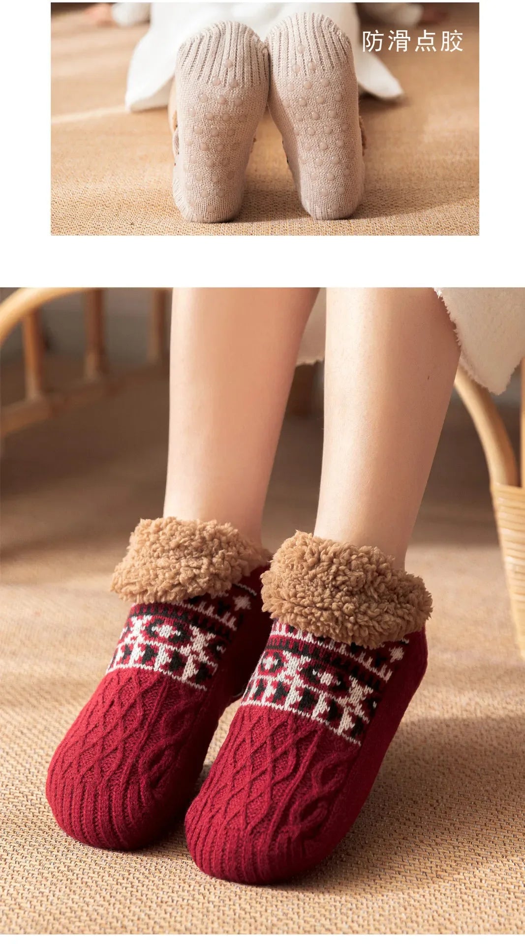 Super Warm Winter Non-slip Floor Socks Women Men Snow Socks Sleep Carpet Socks Slippers Socks Women Velvet Boot Unsiex Home Wear - Luvia