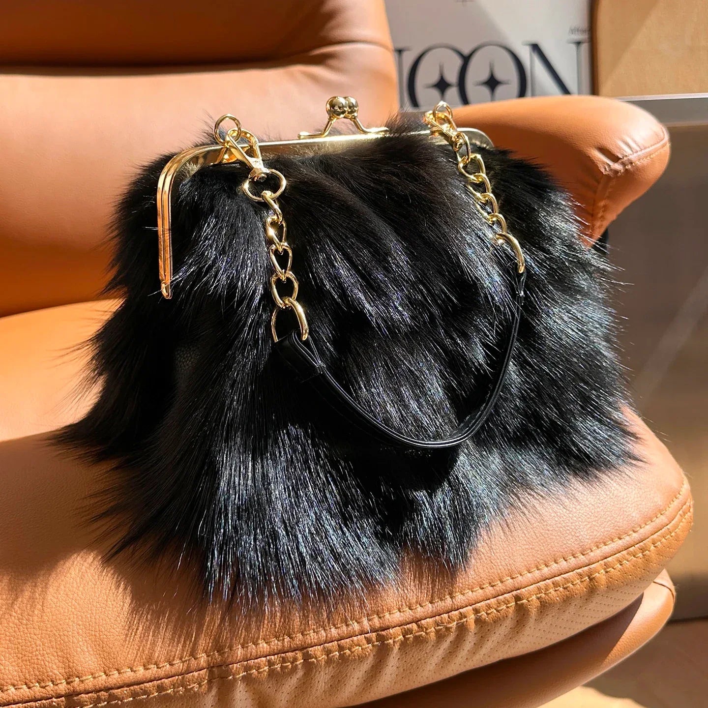 Real Fur Women Handbags Women Luxury Fox Fur Bag Fashion Female Furry Handbag Real Leather Evening Bag Natural Fur Shoulder Bag - Luvia