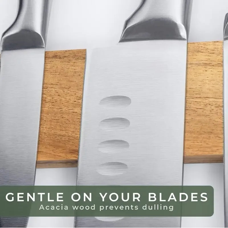 16in Knife Magnetic Strip with Adhesive or Screws - Magnetic Knife Holder for Wall - made of Elegant Acacia Wood for Heavy Knife - Luvia