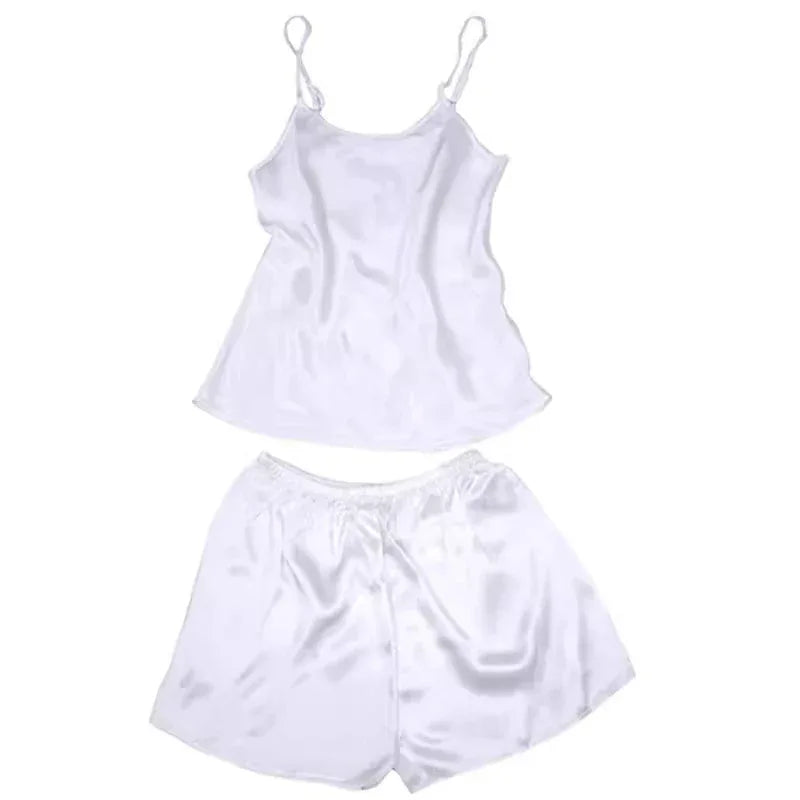 Women 100% Natural Silk 16 momme satin silk Camisole with Shorts Pajama Set Sleepwear M-2XL YM004 - Luvia