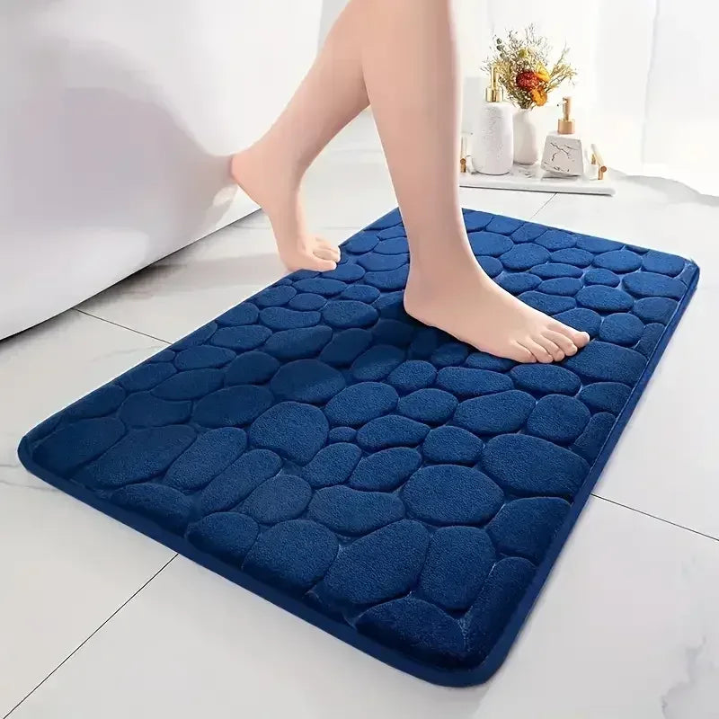 Embossed Bath Mat Non Slip Absorbent Quick Drying Machine Washable Cobblestone Floor Mats for Bathroom and Shower - Luvia