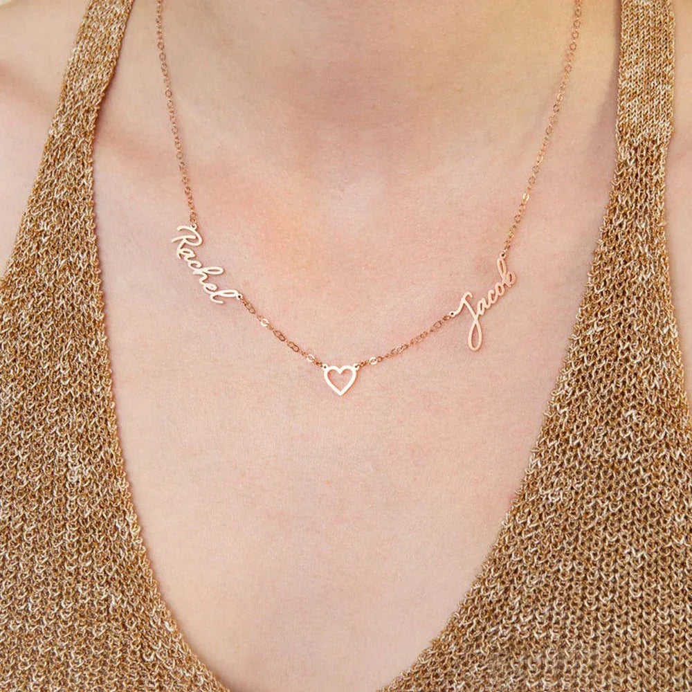 Personalized Customized Necklace for Women Double Name Pendant Stainless Steel Jewelry Couple Heart 1-5 Names Charm Chain Choker - Luvia