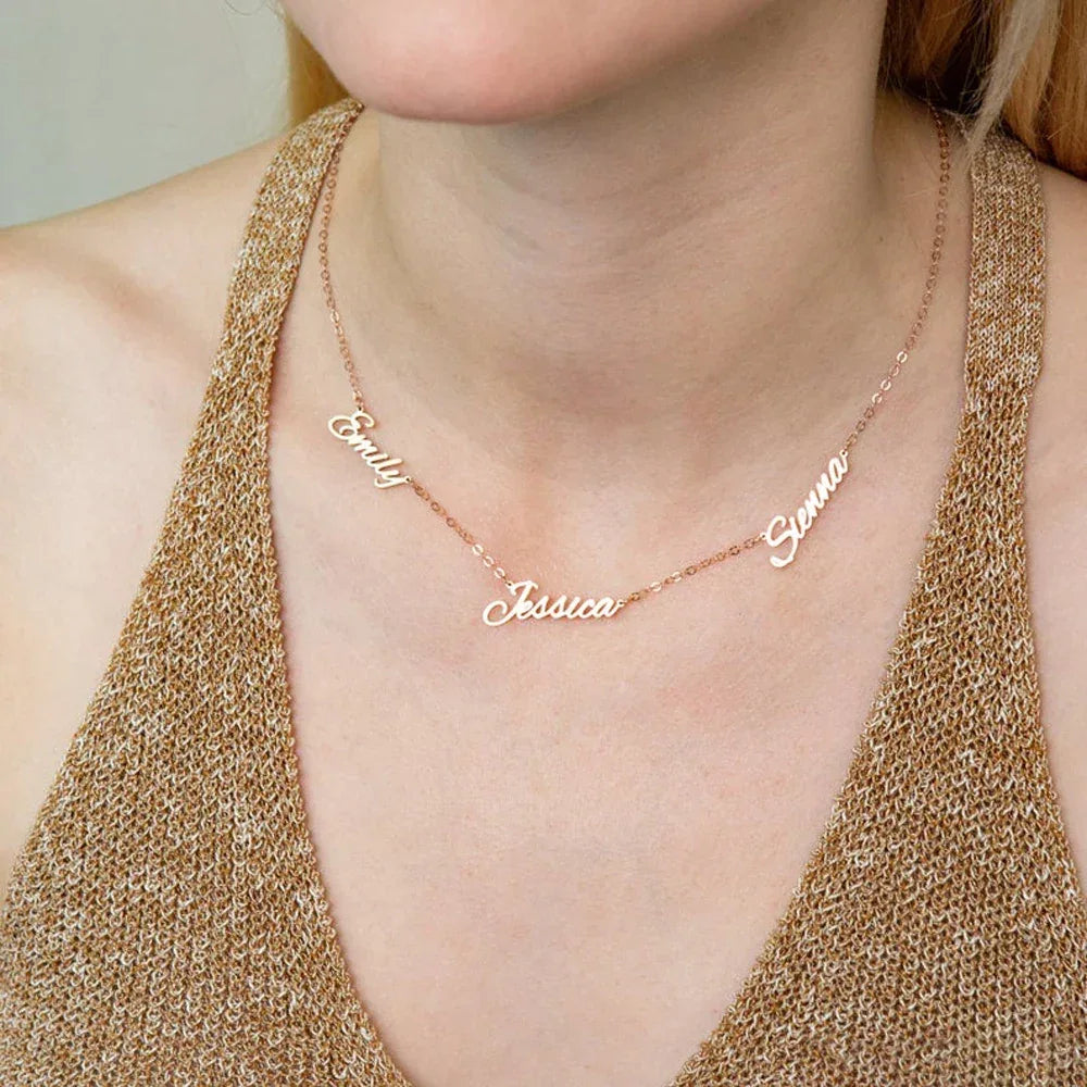 Personalized Customized Necklace for Women Double Name Pendant Stainless Steel Jewelry Couple Heart 1-5 Names Charm Chain Choker - Luvia