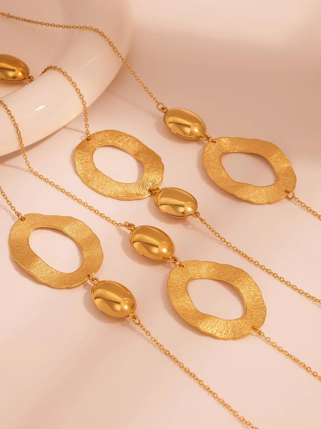 316 Stainless Steel Gold-Plated Long Necklace for Women 103cm Golden Chain Oval Pendant Layering Necklaces Luxury Jewelry - Luvia