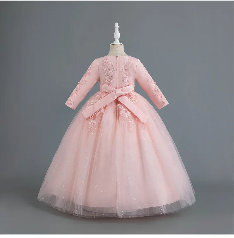 Formal Dress for Elegant Party Girls Dresses Long Sleeve Embroidery Girl's Ceremonial Clothes 5 to 14 Years - Luvia