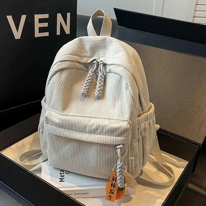 Shoulder Bag for Women Backpack Fashion Corduroy Student Backpack Travel Backpack Cute Backpacks Back To School Bags Mochila Sac - Luvia