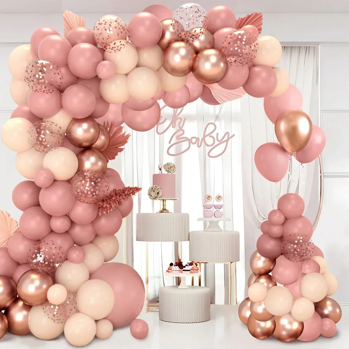 Pink Balloon Garland Kit Retro Pink Metallic Champagne Gold Nude Blush Latex Balloon Arch Kit for Tea Party Bachelorette Wedding - Luvia