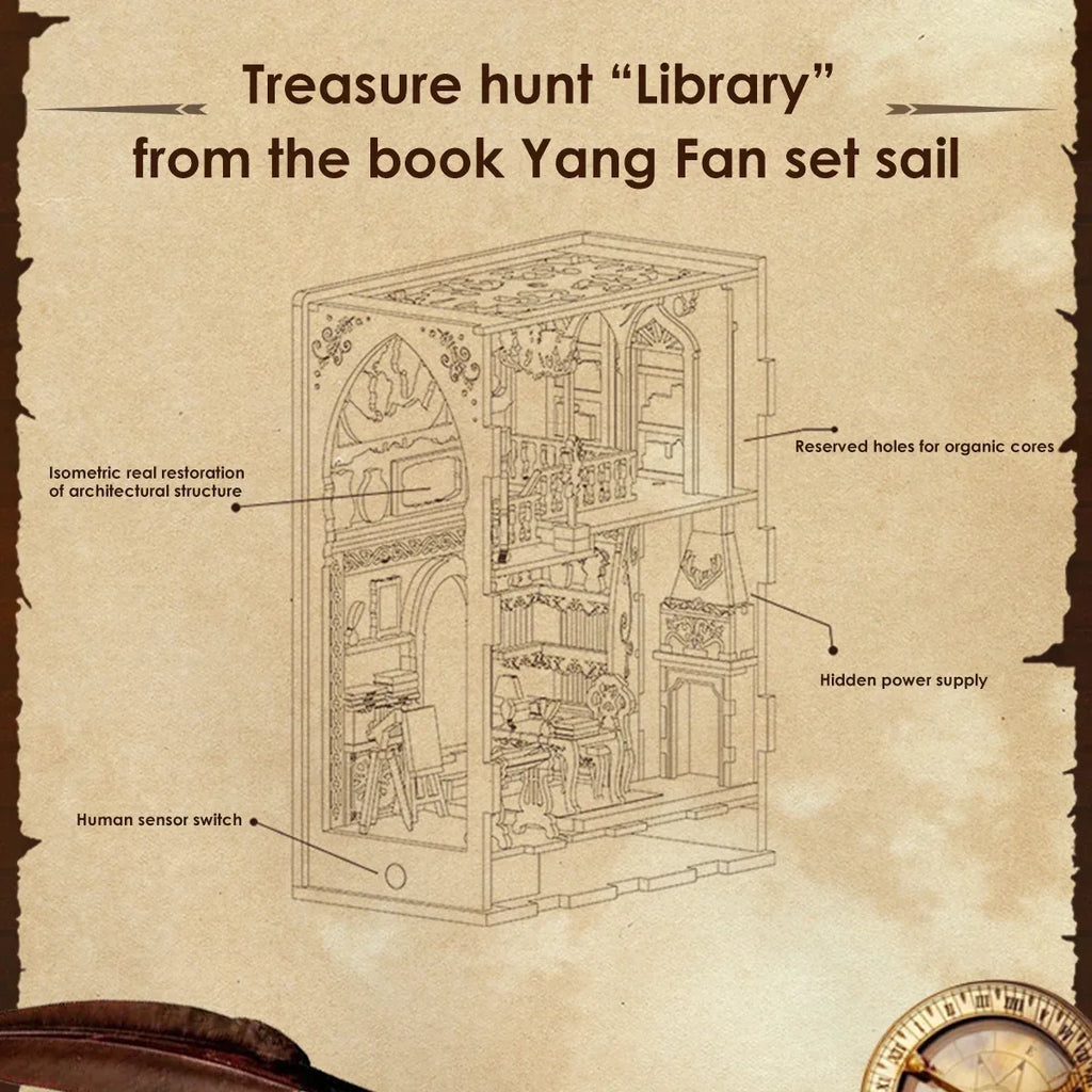 New DIY Book Nook Kit 3D Wooden Miniature Dollhouse Bookend Building with LED Light Bookshelf Decoration Birthday New Year Gifts - Luvia