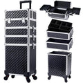 Rolling Makeup Train Case Cosmetic Trolley 4 in 1 Large Capacity Makeup Travel Case with Key Wheels Salon Barber Case Traveling - Luvia