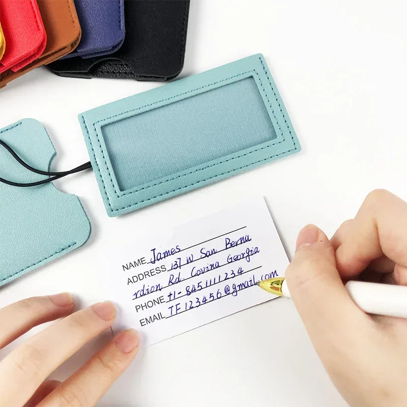 Pu Leather Luggage Tags Women Man Suitcase Bag Bag Tags for Luggage Name ID Address Holder Baggage Label Travel Accessories - Luvia