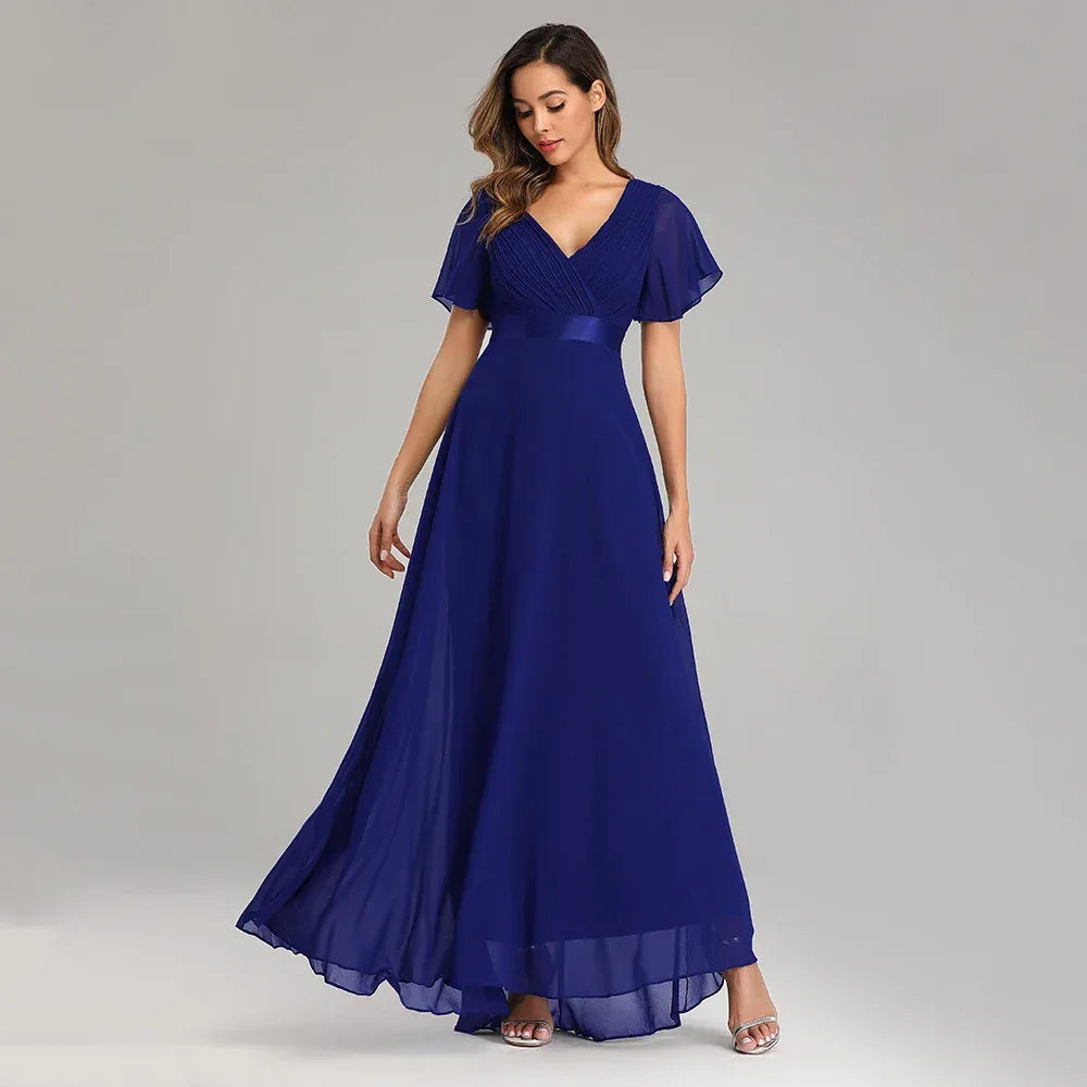 Evening Dresses XUCTHHC Elegant V-Neck Ruffles Chiffon Formal Evening Gown Robe Vestidos De Fiesta Dress for Wedding Party - Luvia