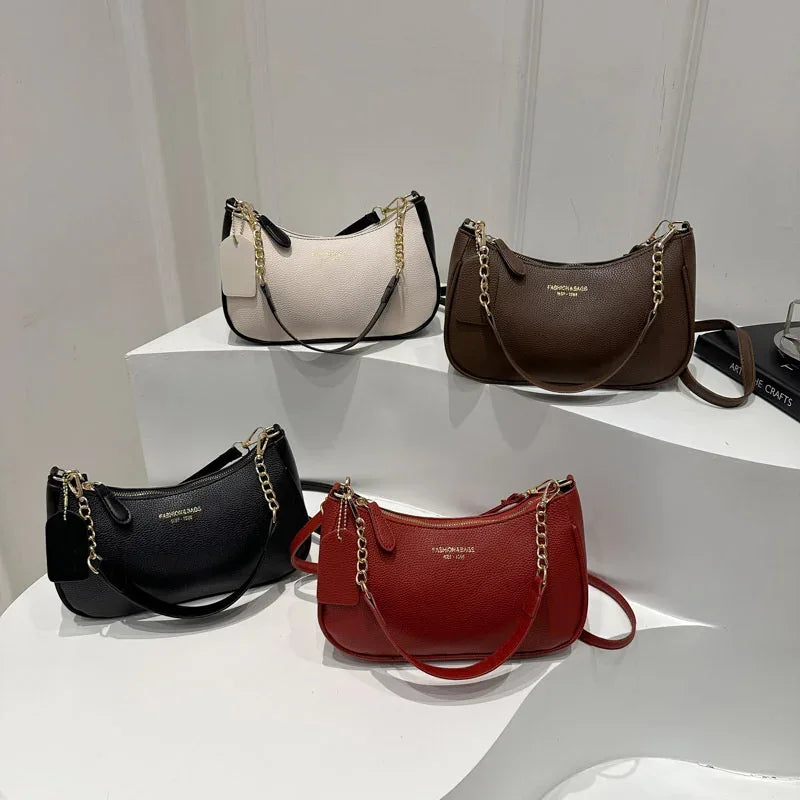 Cherry Pendant Crossbody Bag for Women PU Leather Crescent Bag Adjustable Strap Underarm Bag Closure Handbag for Work Travel - Luvia