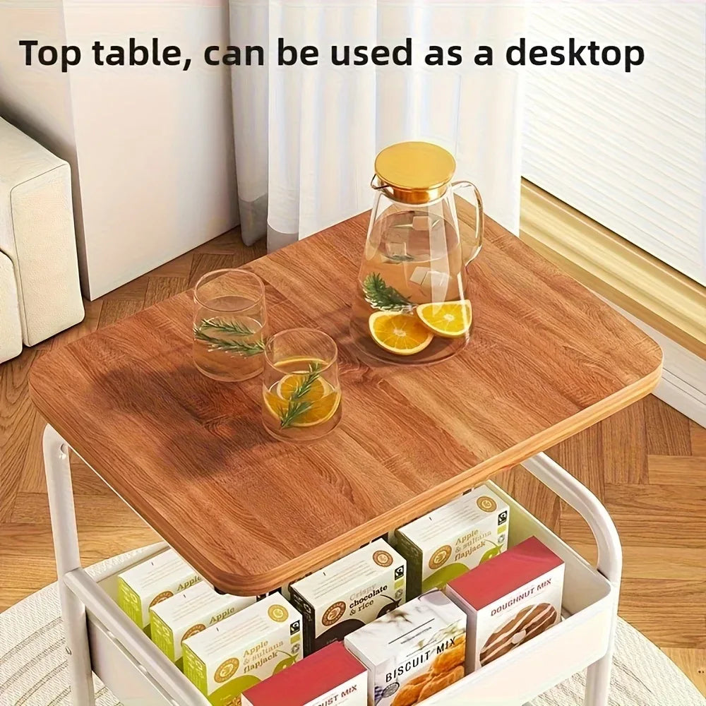 3-Tier Rolling Cart with Tabletop, Metal Tool and Snack Rack with Storage, Durable Carbon Steel Frame, Wheels for Easy Mobility - Luvia