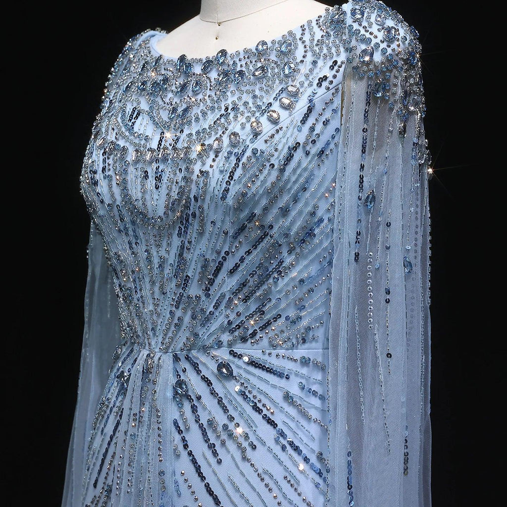 Sharon Said Luxury Gold Mermaid Evening Dress With Cape Sleeve for Women Wedding Party Lilac Prom Gown Arabic SS549 Customized - Luvia