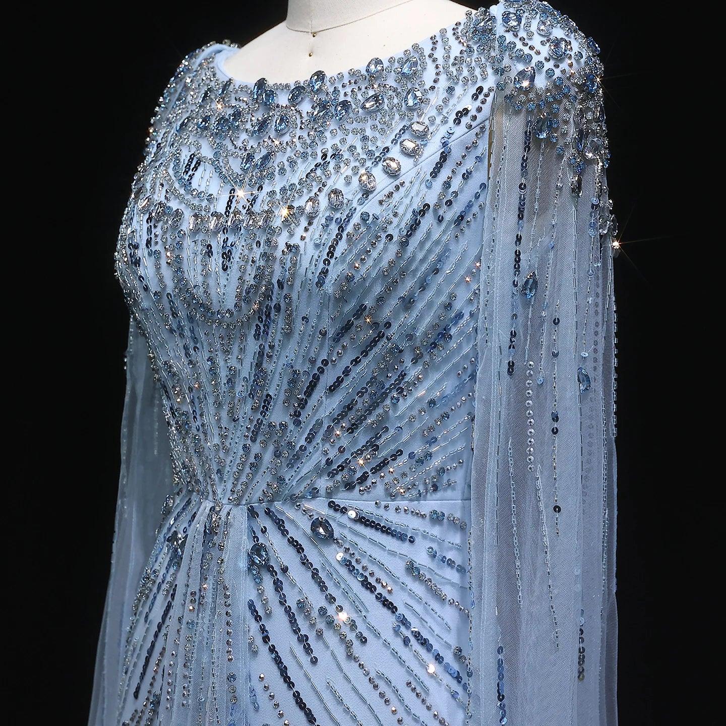 Sharon Said Luxury Gold Mermaid Evening Dress With Cape Sleeve for Women Wedding Party Lilac Prom Gown Arabic SS549 Customized - Luvia