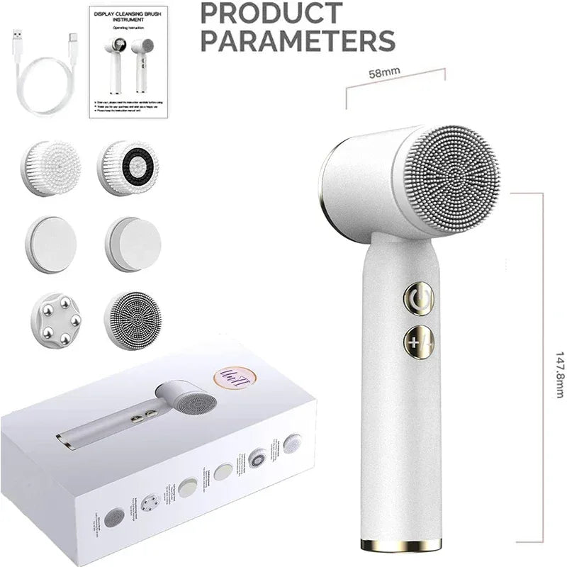 Portable 6-in-1 silicone electric Cleansing brush Facial pore cleaning and exfoliating waterproof Sonic cleansing brush - Luvia