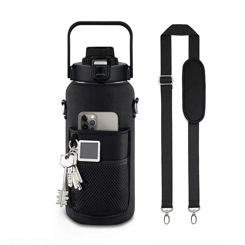 2L 64OZ Half Gallon Water Bottle with Sleeve Motivational Water Bottle with Straw & Time Marker Leakproof Sport Water Jug - Luvia