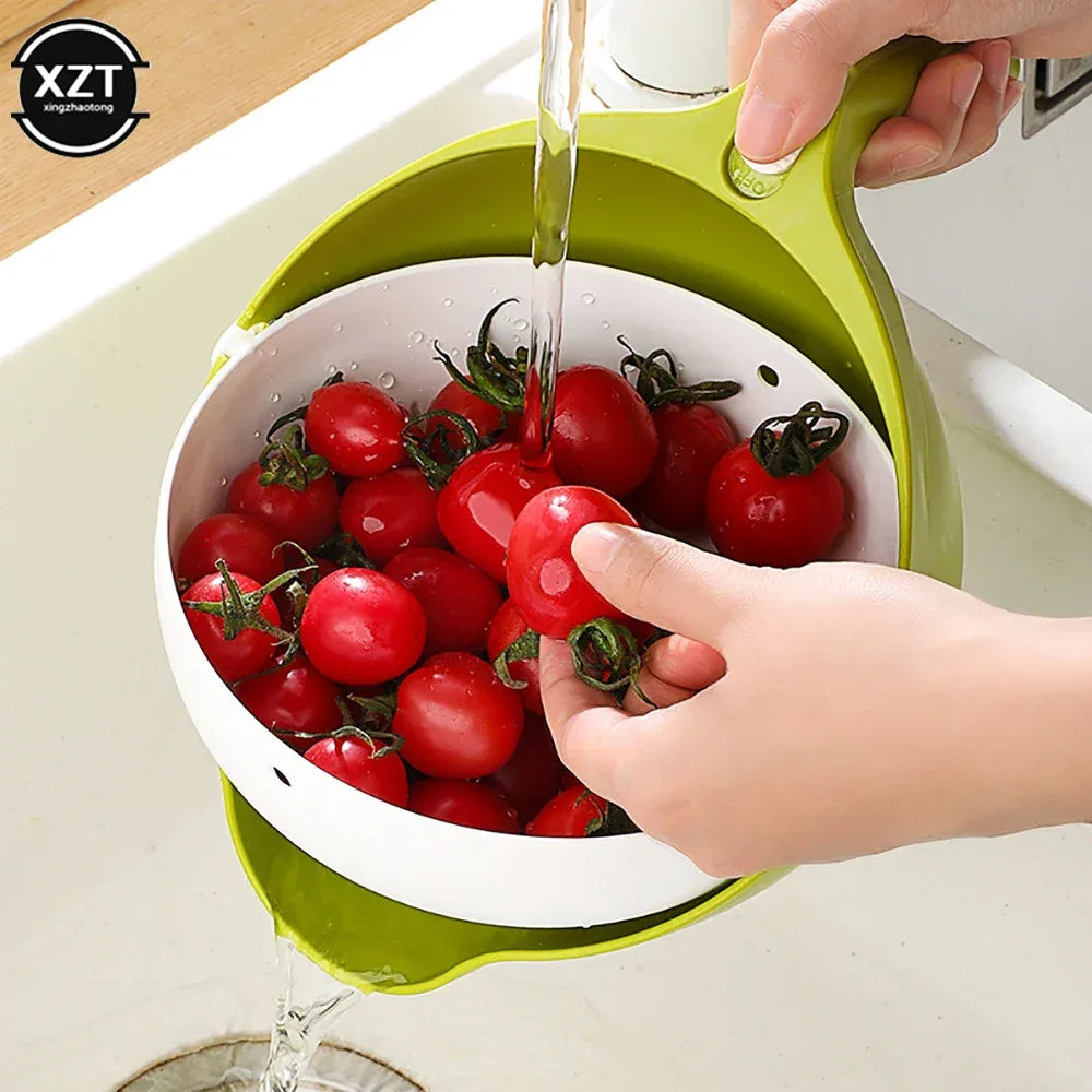 Double Drain Basket Bowl Rice Washing Kitchen Sink Strainer Noodles Vegetables Fruit Kitchen Gadget Colander Kitchen Strainers - Luvia