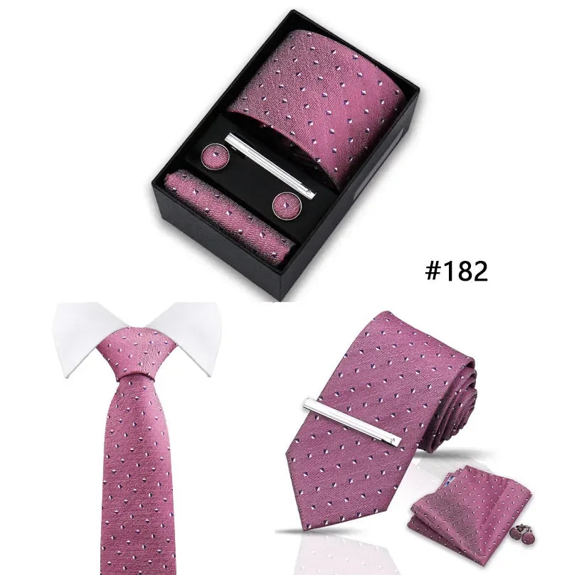 Tie Set For Men Necktie Fashion Wedding Cufflinks Box Gift Tie Clip Men Pocket Square Necktie Luxury Business Wholesale Gravatas - Luvia