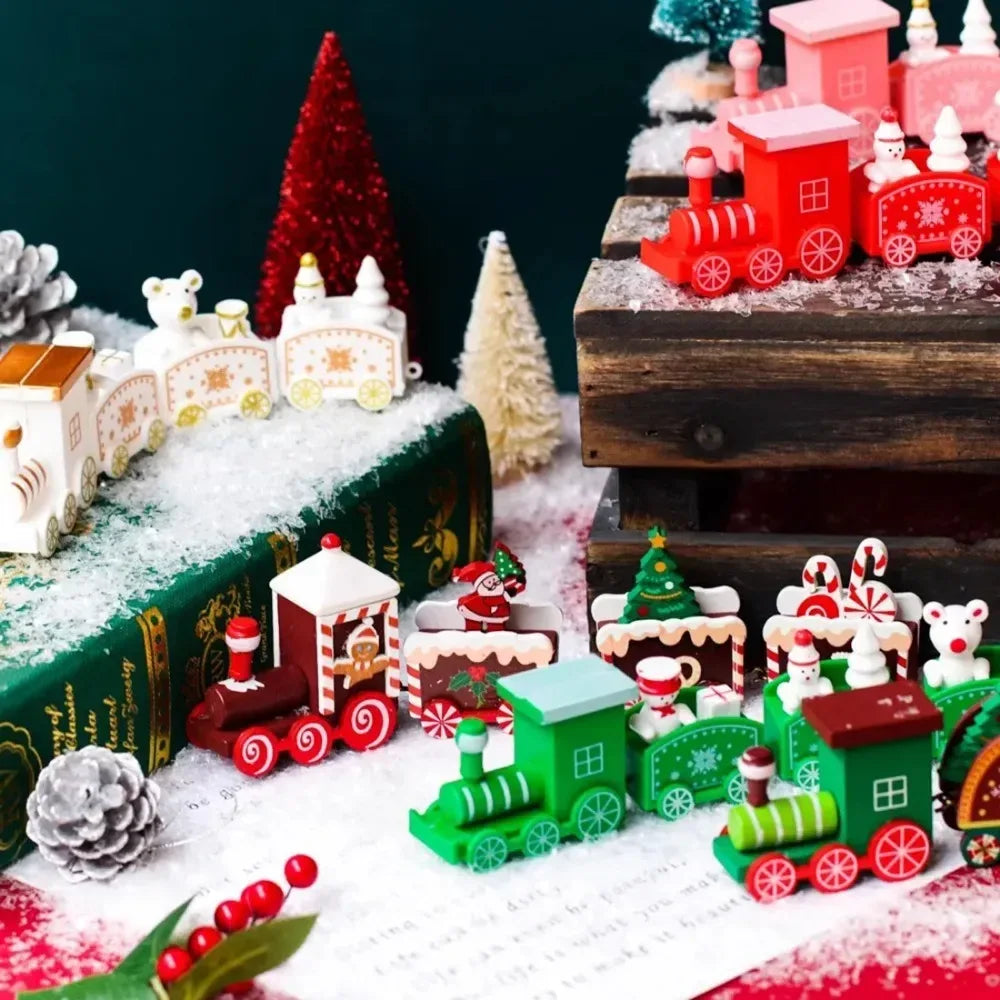 Christmas Wooden Train Set New Year Decoration Gift Mini Train Desktop Decoration Cute Holiday Desktop Train Toy Ornament - Luvia