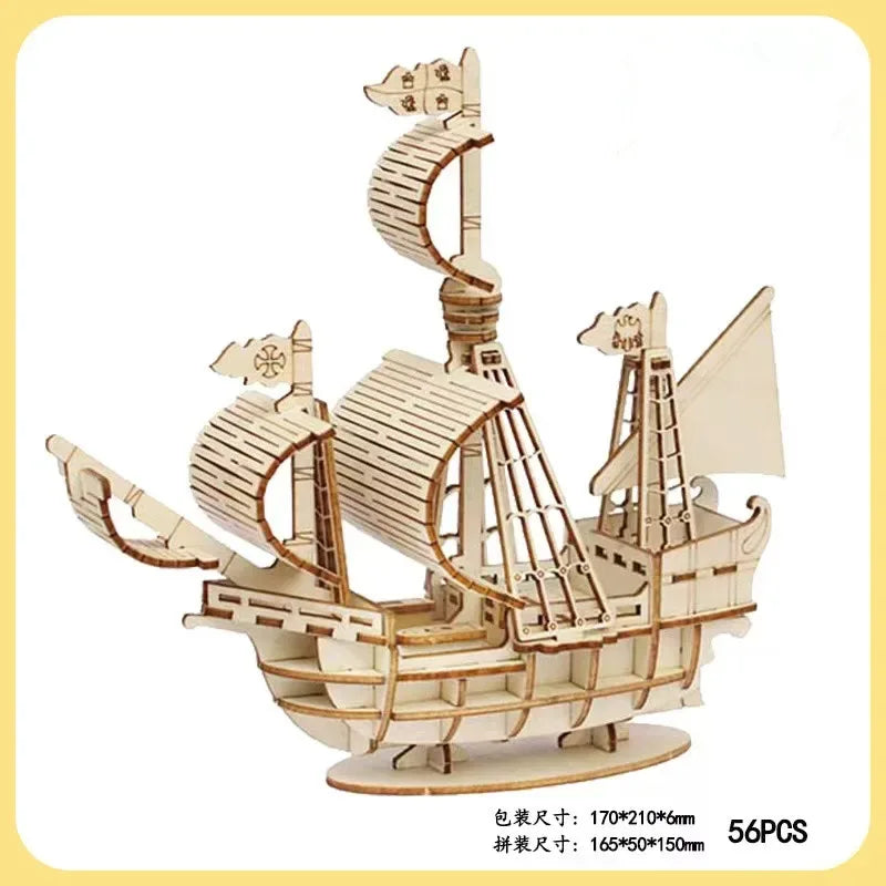 1PC 3D Sailboat Wooden Puzzle Assembly Model Puzzle DIY Wooden Crafts 3D Puzzle Gifts Desktop Decoration - Luvia