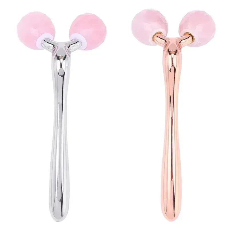 Rose Quartz Jade Roller Facial Massager 3D Massage Face Roller Face-lift Skin Care Tool Thin Face Chin Neck Body Wrinkle Remover - Luvia