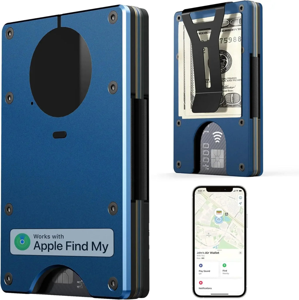 RFID Blocking Credit Card Holder, Slim Wallet For Men, Compatible with Find My iOS Only, Detachable Money Clip - Luvia