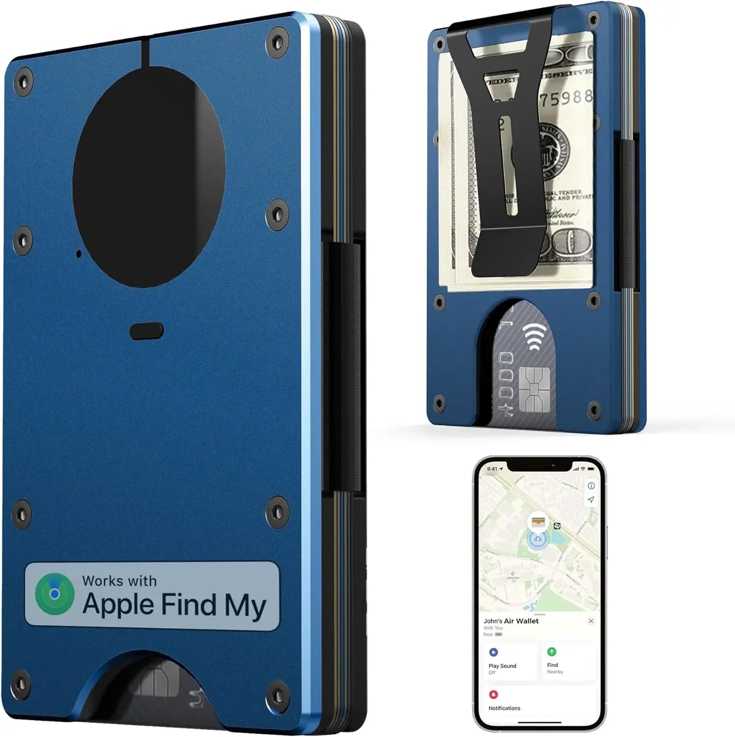 RFID Blocking Credit Card Holder, Slim Wallet For Men, Compatible with Find My iOS Only, Detachable Money Clip - Luvia