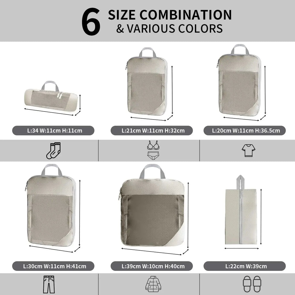 6Pcs Compression Packing Cubes Set for Travel Packing Cubes Compression Compressible Storage Bags for Carry On and Suitcases - Luvia