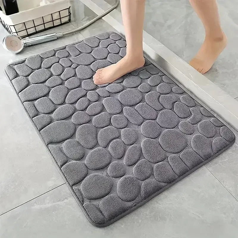 Embossed Bath Mat Non Slip Absorbent Quick Drying Machine Washable Cobblestone Floor Mats for Bathroom and Shower - Luvia