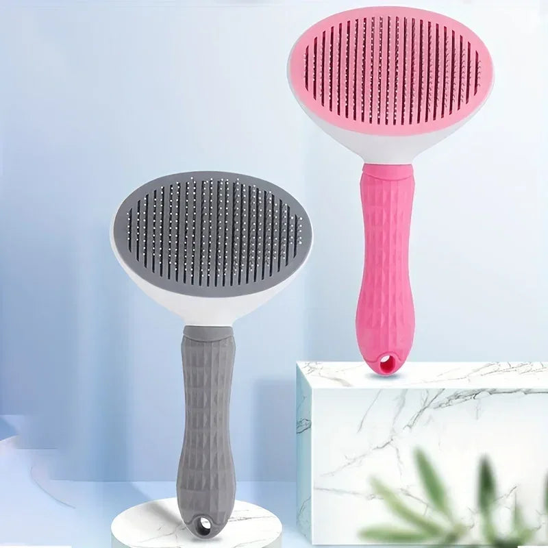 One-Click Pet Hair Removal Comb for Effortless Grooming of Dogs and Cats - Float Hair Removal Slicker Brush with Automatic Funct - Luvia