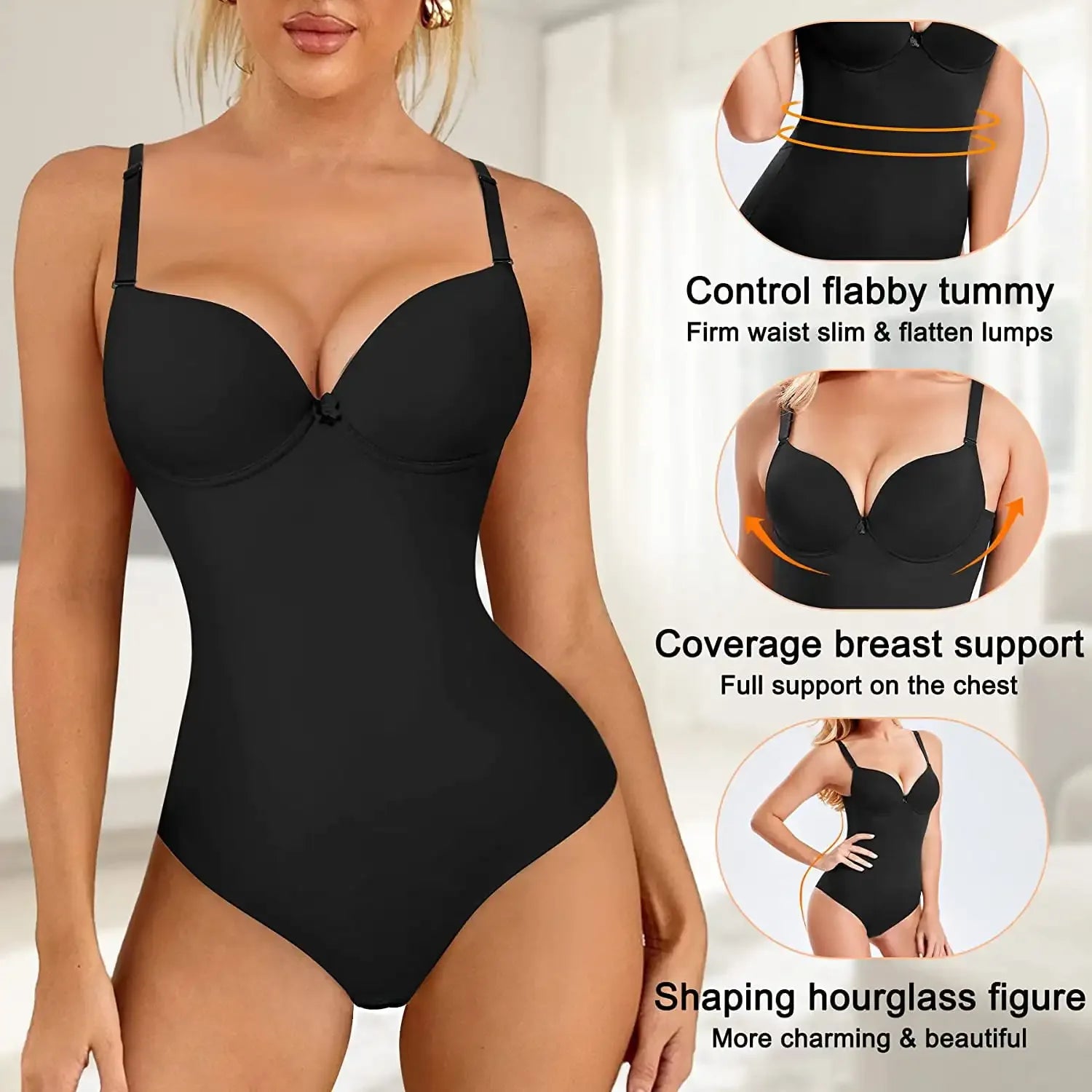 Shapewear Bodysuit for Women Slimming Body Shaper Waist Trainer Sexy V Neck Underwire Bra Jumpsuit Tummy Control Smooth Bodywear - Luvia
