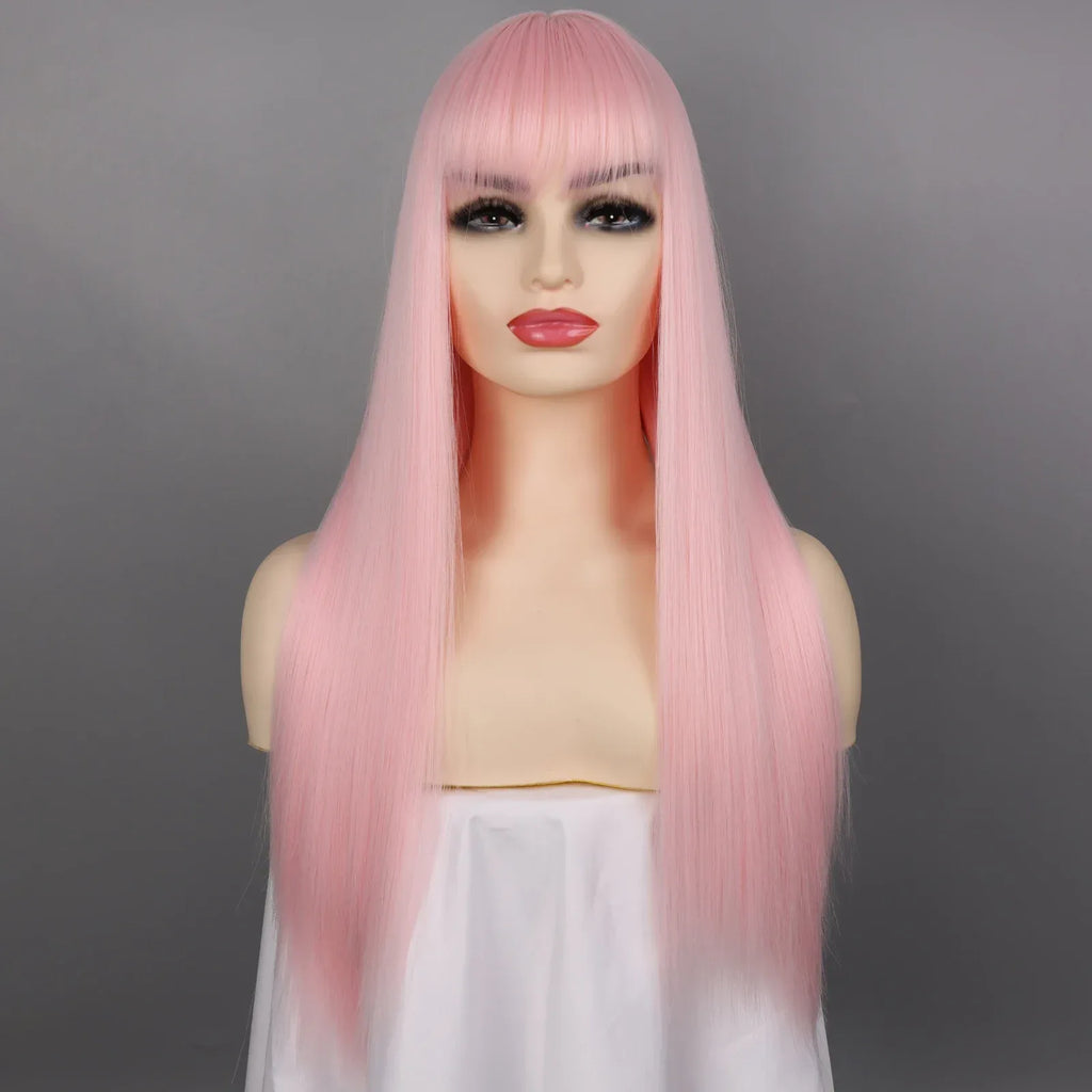 Synthetic Straight Wigs with Bangs Long Silky Heat Resistant Fiber Hair Full Machine Wig Cosplay Party Wig For Fashion Women - Luvia