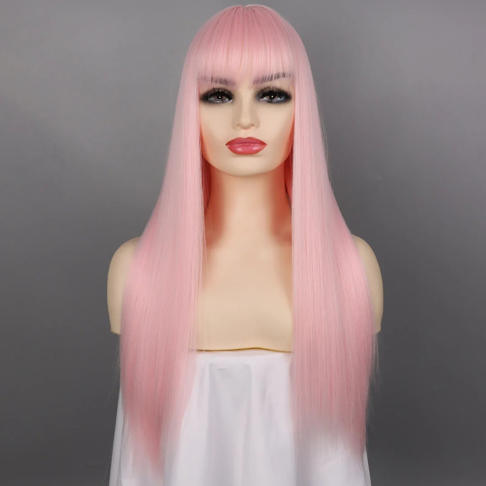 Synthetic Straight Wigs with Bangs Long Silky Heat Resistant Fiber Hair Full Machine Wig Cosplay Party Wig For Fashion Women - Luvia