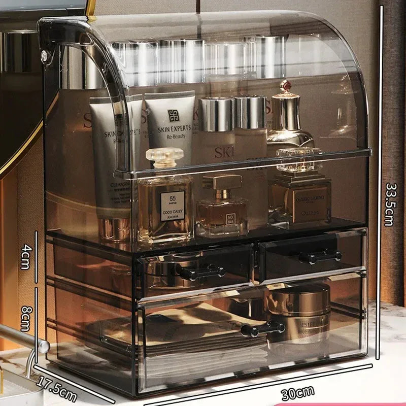 30x17.5x36cm Large Drawer Organizer Makeup Clear Acrylic Box With Perfume Cosmetic Display Capacity Lid Cosmet Storage Box - Luvia