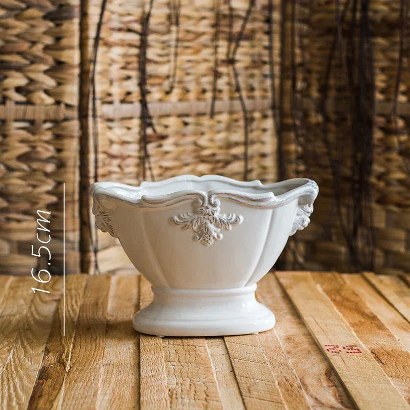 French Ceramic Vase Palace Flower Relief Decorative Living Room Flower Vases Retro Dining Room Desktop Ornaments Home Decoration - Luvia