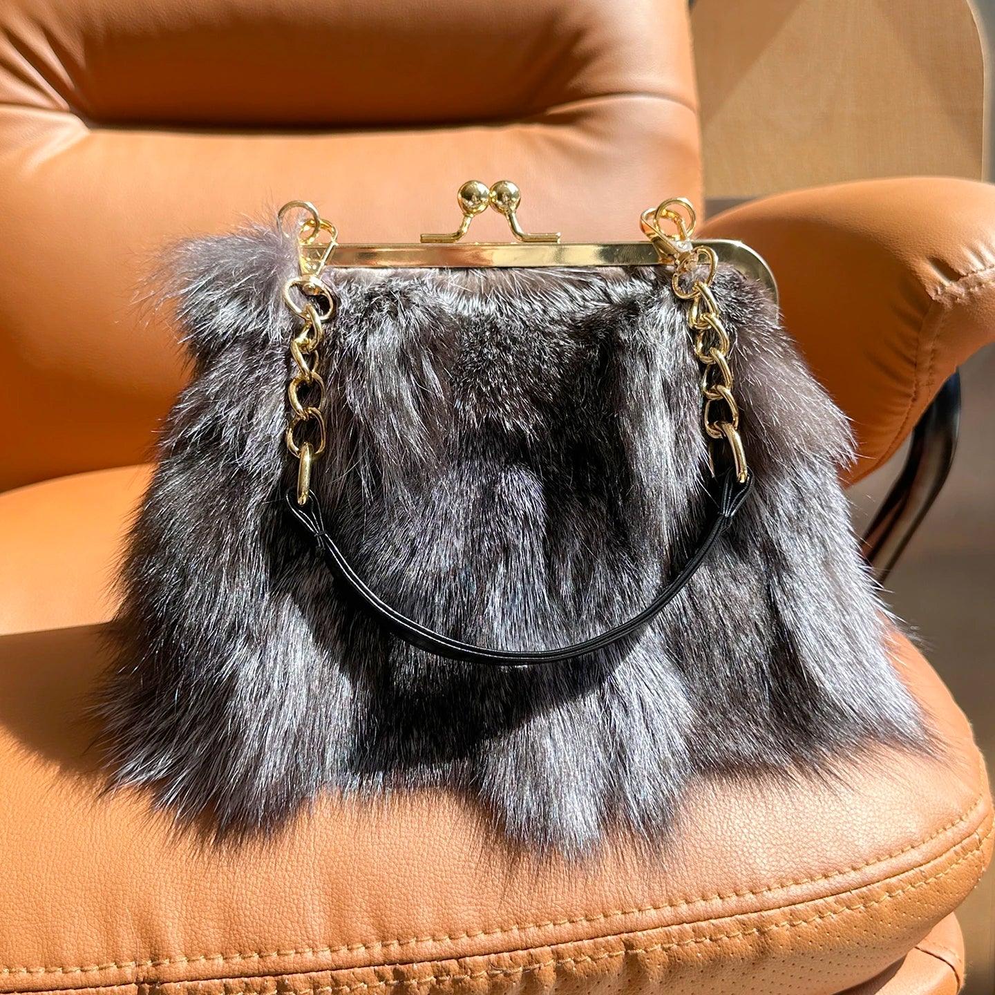 Real Fur Women Handbags Women Luxury Fox Fur Bag Fashion Female Furry Handbag Real Leather Evening Bag Natural Fur Shoulder Bag - Luvia