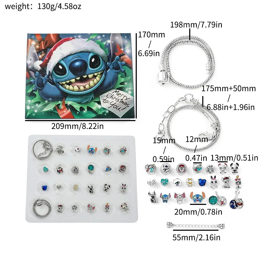 Disney Stitch Mickey Mouse Christmas Advent Calendar Bracelets 24 Days Countdown Calendar Diy Jewelry Making Cute Christmas Gift - Luvia