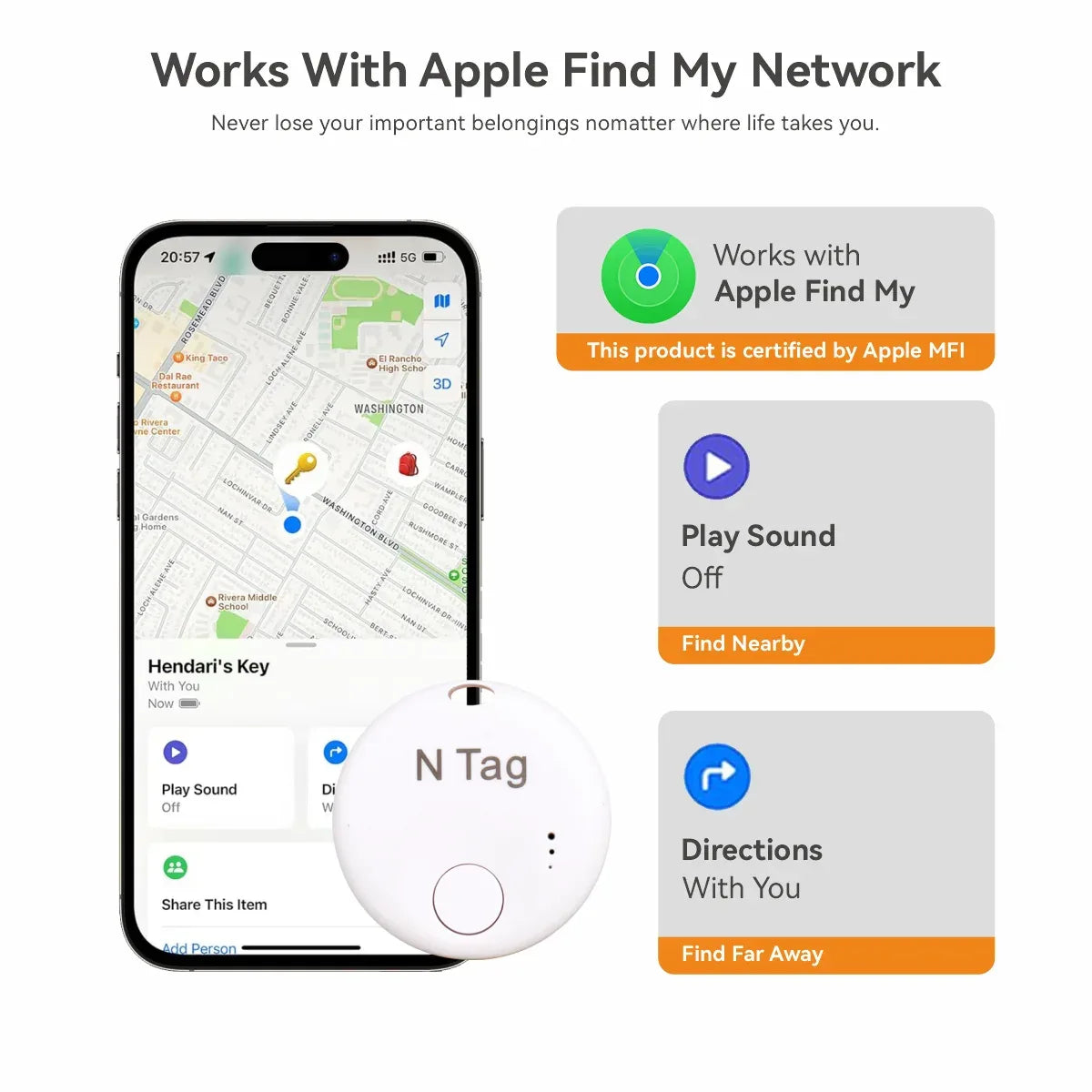 Bluetooth Smart Tag Air Tracker Tags Work with Find My APP (iOS Only) Tracking Locator Device Search Item Finder Luggage Key Bag - Luvia