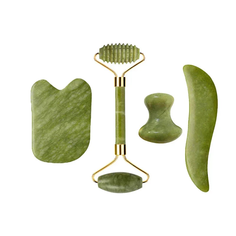 Natural Jade Roller Gua Sha Massage Set Guasha Board Comb Gouache Scraper Body Acupuncture Spa Facial Anti Aging Lifting Tools - Luvia