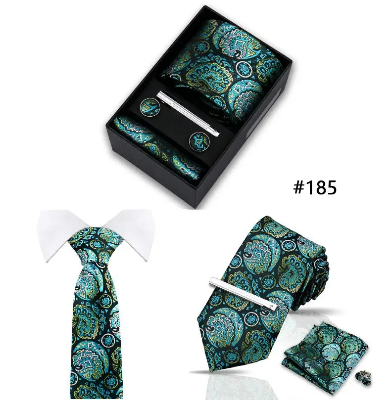 Tie Set For Men Necktie Fashion Wedding Cufflinks Box Gift Tie Clip Men Pocket Square Necktie Luxury Business Wholesale Gravatas - Luvia