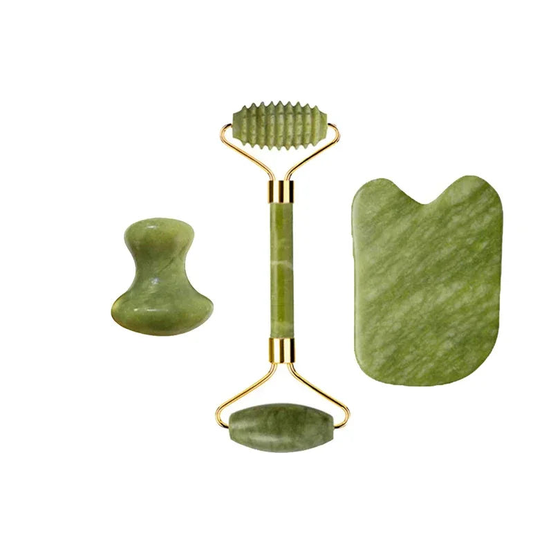 Natural Jade Roller Gua Sha Massage Set Guasha Board Comb Gouache Scraper Body Acupuncture Spa Facial Anti Aging Lifting Tools - Luvia