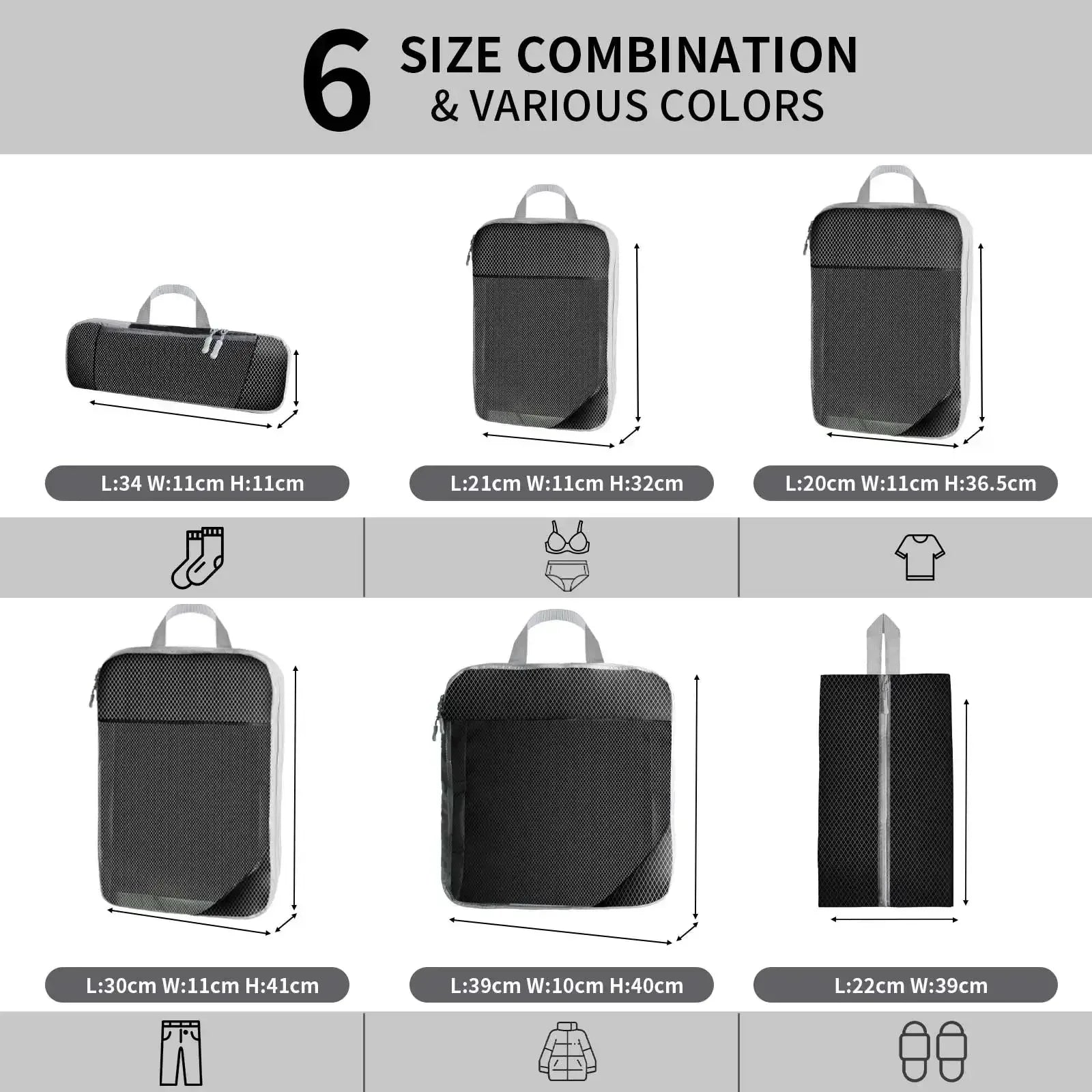 6Pcs Compression Packing Cubes Set for Travel Packing Cubes Compression Compressible Storage Bags for Carry On and Suitcases - Luvia